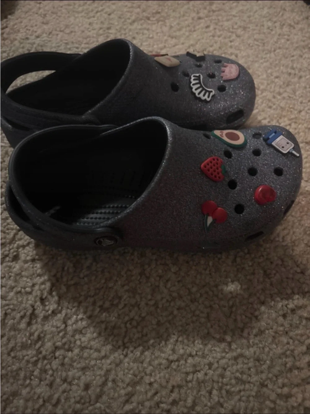 CROCS Kids Glitter Clogs with Assorted Charms - Black